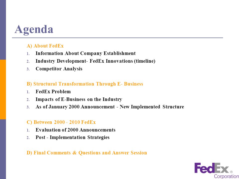 FedEx Corp.: Structural Transformation Through e-Business Case Study Memo